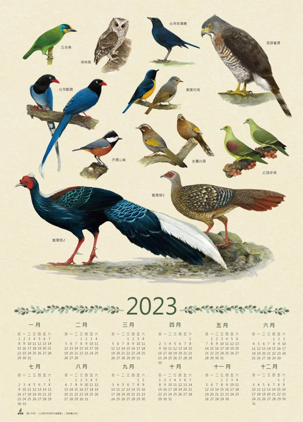 台灣特有鳥類手繪月曆
